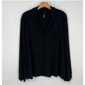 Skims Black Soft Lounge Ribbed Button Front Sleep Shirt Size L